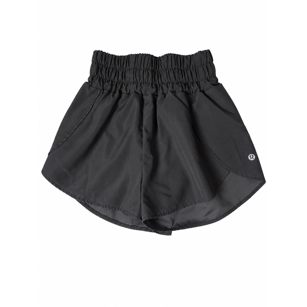 Women's Black High Rise Athletic Running Shorts Elastic Waist Flowy Layered